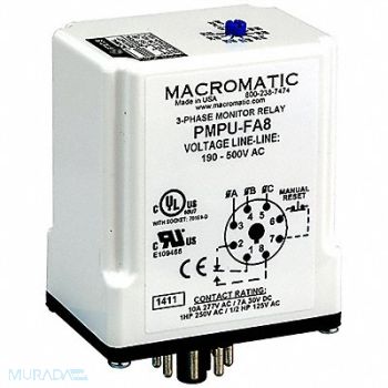 MACROMATIC Phase Monitor Relay 190-500VAC Plug SPDT, 6MPP2