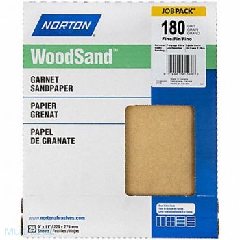 NORTON Sandpaper Sheet Grit 180 11 L 9 W, 804JP2