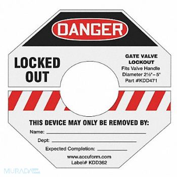 ACCUFORM Gate Valve Lockout Label 10.125in sq PP, 11Y765
