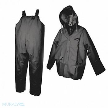 VIKING Rain Suit w/Jacket/Bib Unrated Black 2XL, 10K272