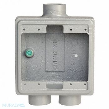 APPLETON ELECTRIC Weatherproof Box 2Gang 1/2-3/4 Hub Iron, 10L142