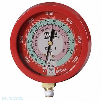 YELLOW JACKET Gauge 3-1/2 Dia High Side Red 800 psi, 10M809