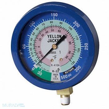 YELLOW JACKET Gauge 3 1/8In Dia Low Side Blue 350 psi, 10M810