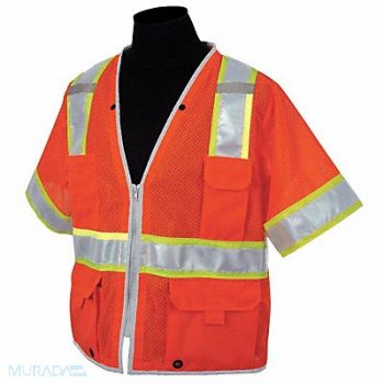 KISHIGO High Visibility Vest Class 3 5XL Orange, 11K803