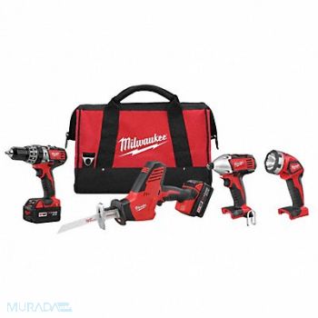 MILWAUKEE Cordless Combination Kit 4 Tools 18V DC, 12E734