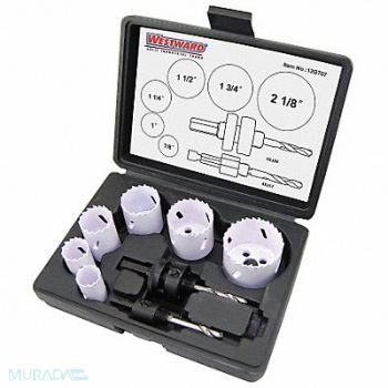 WESTWARD Hole Saw Set Bi-Metal 8pcs, 12G707