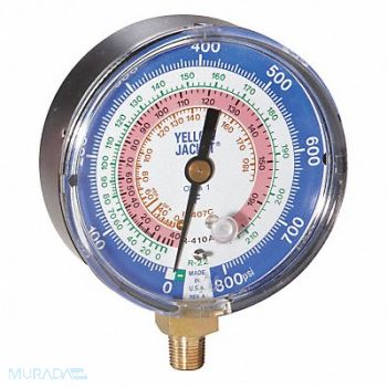 YELLOW JACKET Gauge 3-1/8In Dia Low Side Blue 800 psi, 12H945