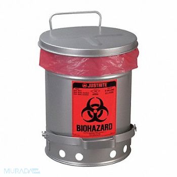 JUSTRITE Biohazard Waste Container 6 gal Silver, 13M335