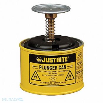 JUSTRITE Plunger Can 1 pt. Steel Yellow, 13M352