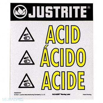 JUSTRITE Safety Cabinet Label 11 in x 12 in Paper, 13M426