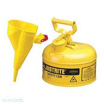 JUSTRITE Type I Safety Can 1 gal Yellow 11In H, 13M455