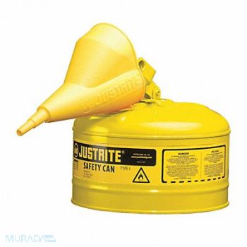 JUSTRITE Type I Safety Can 2-1/2 gal Yellow, 13M468
