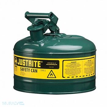 JUSTRITE Type I Safety Can 2.5 gal Green 11.5In H, 13M471