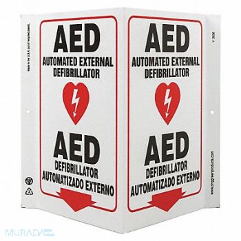 ZING AED Sign V-Shape Plastic, 551Z76