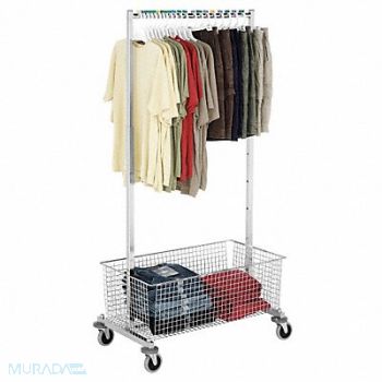 GRAINGER APPROVED Garment Rack Adj Height w/Wire Basket, 14A063