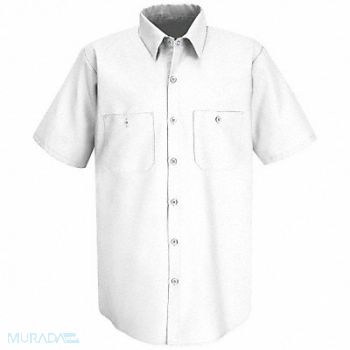 RED KAP E8040 Short Sleeve Shrt Wht PET/Cotton 2XL, 14W299