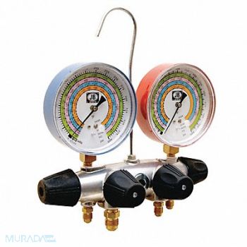 JB INDUSTRIES Manifold Gauge 4-Valve, 14X858