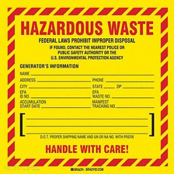 BRADY DOT Handling Label Waste 6 Label W PK50, 5AH44