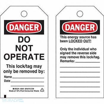 BRADY Danger Tag 5-3/4 x 3 In OSHA Met PK25, 3VAV3
