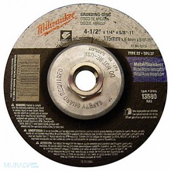 MILWAUKEE Grinding Disc 4-1/2 X1/4 X5/8 -11, 163G54
