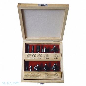 GRAINGER APPROVED Router Bit Set 10 Pc Carbide Tipped, 16Y553
