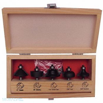 GRAINGER APPROVED Router Bit Set 6 Pc Carbide Tipped, 16Y554