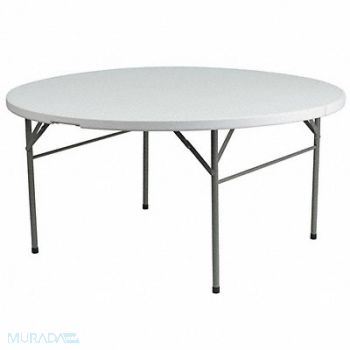 FLASH FURNITURE Wh 60Rnd Plastic Bi-Fold Table, 188A28