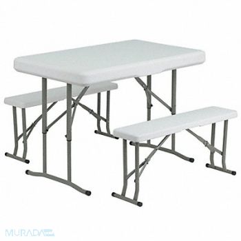 FLASH FURNITURE White Plastic Fold Table/Bench, 188A74