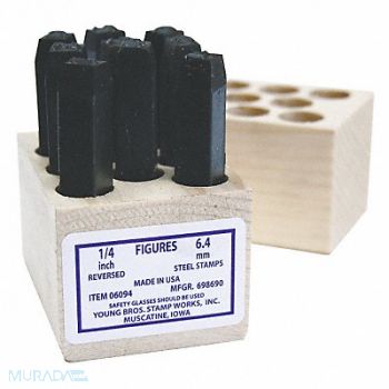 YOUNG BROS. STAMP WORKS Reversed Number Set 1/2in H Reversed, 18G249