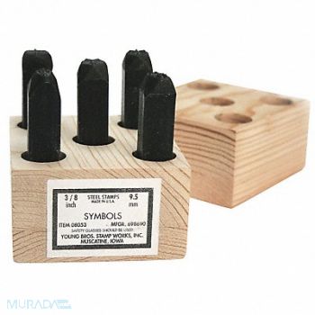 YOUNG BROS. STAMP WORKS Symbol Set 1/2in H Gothic Steel, 18G274