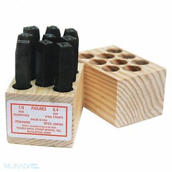 YOUNG BROS. STAMP WORKS Round Face Full Number Set 3/16inH Steel, 18G345