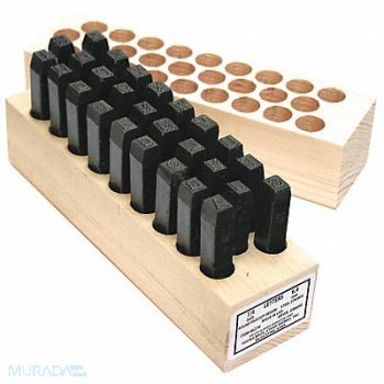 YOUNG BROS. STAMP WORKS Round Face Dot Letter Set 3/16in H Steel, 18G349