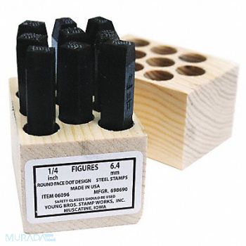 YOUNG BROS. STAMP WORKS Round Face Dot Number Set 3/16in H Steel, 18G350