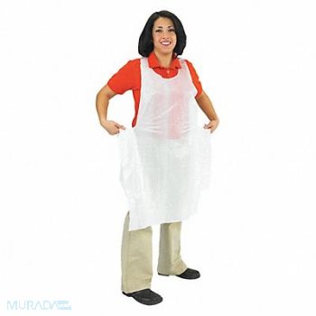 SAN JAMAR Bib Apron Disposable L Wht PK1000, 191R75