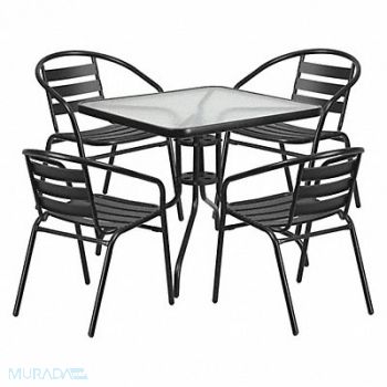 FLASH FURNITURE Glass Patio Table Set Square 31.5, 191Z92