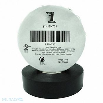 GRAINGER APPROVED Elec Tape 66 ft Lx3/4 in W 7 mil Black, 19N735