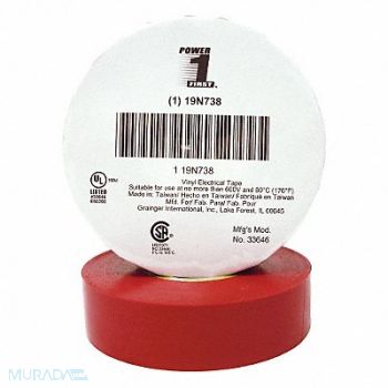 GRAINGER APPROVED Elec Tape 66 ft Lx3/4 in W 7 mil Red, 19N738