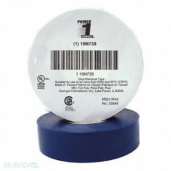 GRAINGER APPROVED Elec Tape 66 ft Lx3/4 in W 7 mil Blue, 19N739