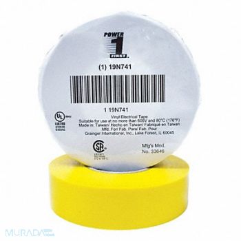 GRAINGER APPROVED Elec Tape 66 ft Lx3/4 in W 7 mil Yellow, 19N741