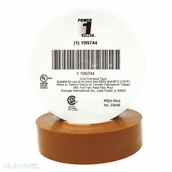 GRAINGER APPROVED Elec Tape 66 ft Lx3/4 in W 7 mil Brown, 19N744