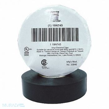 GRAINGER APPROVED Elec Tape 66 ft Lx3/4 in W 8.5 mil Black, 19N745
