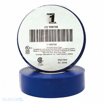 GRAINGER APPROVED Elec Tape 60 ft Lx3/4 in W 7 mil Blue, 19N748