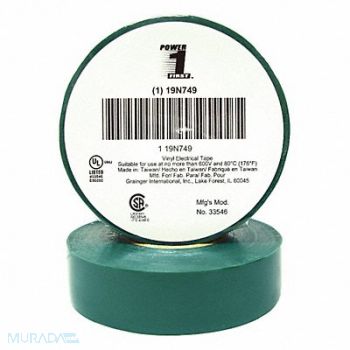 GRAINGER APPROVED Elec Tape 60 ft Lx3/4 in W 7 mil Green, 19N749