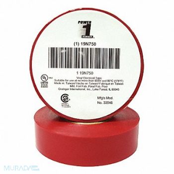GRAINGER APPROVED Elec Tape 60 ft Lx3/4 in W 7 mil Red, 19N750