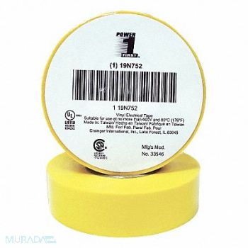 GRAINGER APPROVED Elec Tape 60 ft Lx3/4 in W 7 mil Yellow, 19N752
