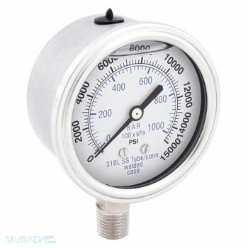 PIC GAUGES Pressure Gauge Liquid Filled, 19RZ27