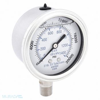PIC GAUGES Pressure Gauge Liquid Filled, 19RZ28