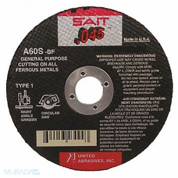 UNITED ABRASIVES-SAIT CutOff Wheel A60S 7 x.045 x5/8 8500rpm, 1ATZ6