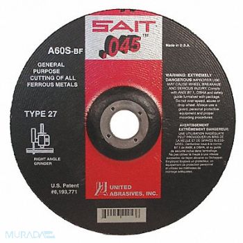 UNITED ABRASIVES-SAIT Abrsv Cut Whl 5In D 0.045In T 7/8In AH, 1AUB9