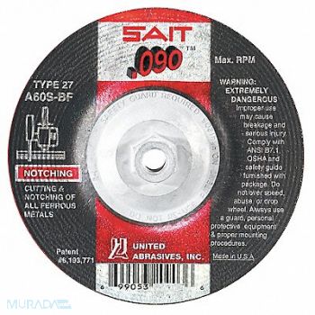 UNITED ABRASIVES-SAIT Abrsv Cut Whl 9In D 0.090In T 5/8In AH, 1AUE6